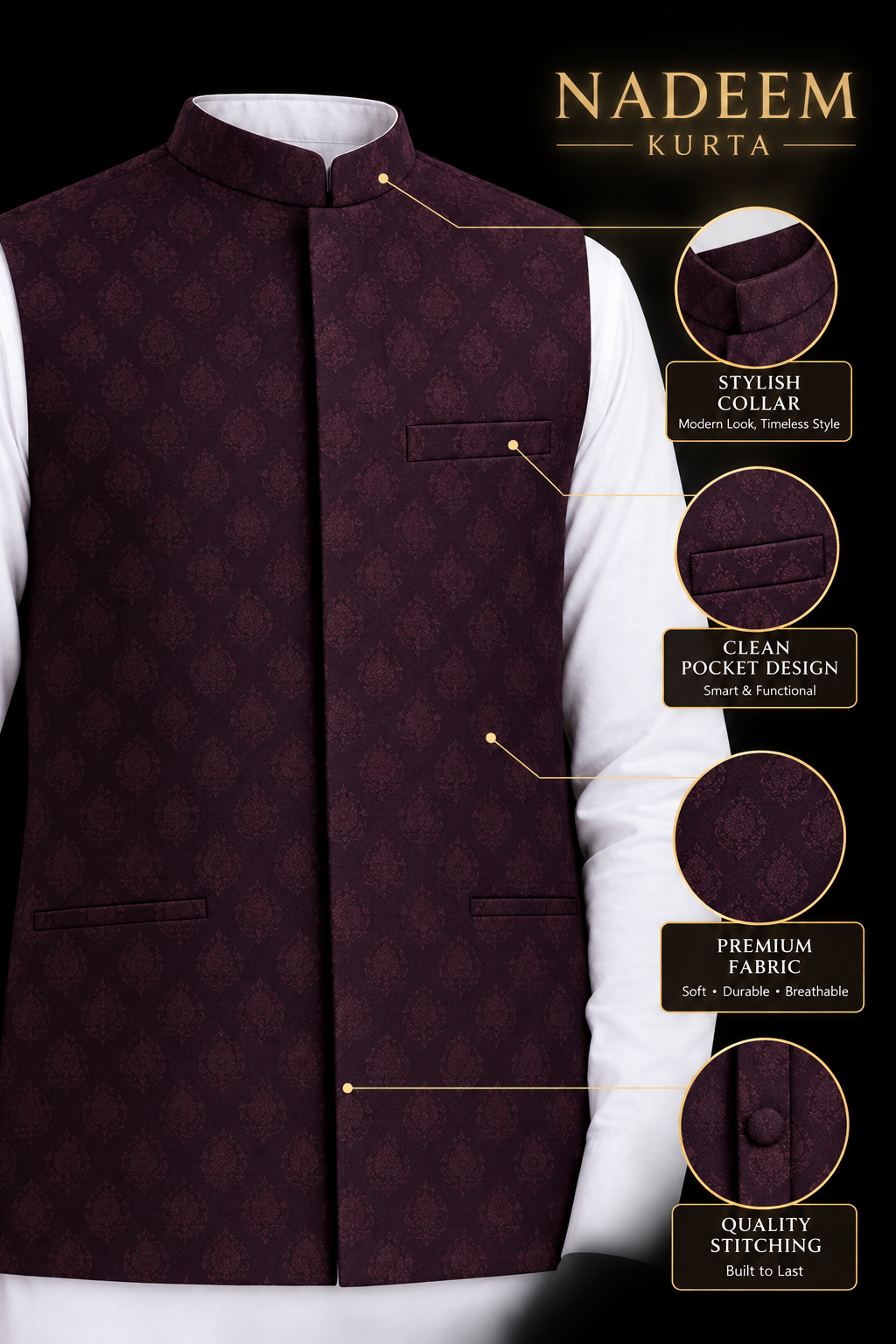 BOYS PLUM JAMAWAR WAISTCOAT